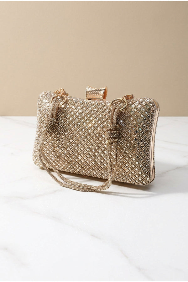 Carraig Donn Gold Diamante Lattice Clutch Bag