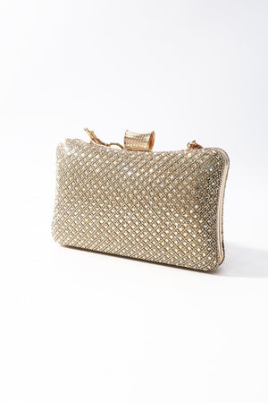 Carraig Donn Gold Diamante Lattice Clutch Bag