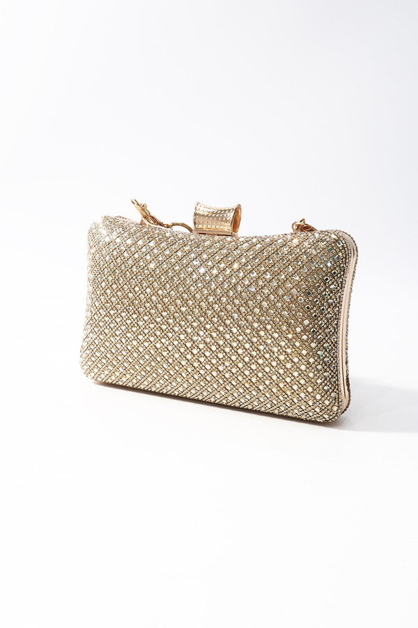 Carraig Donn Gold Diamante Lattice Clutch Bag