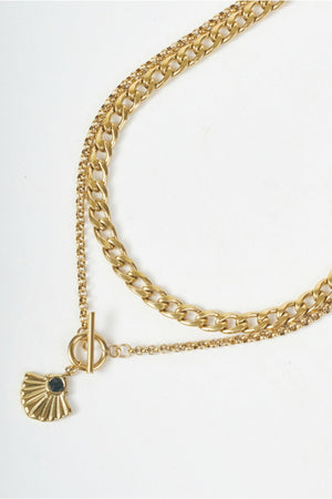 Carraig Donn Gold Double Layer Chunky Chain & Fan Pendant Necklace