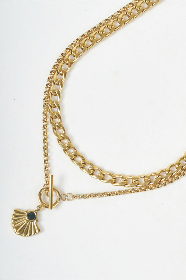 Carraig Donn Gold Double Layer Chunky Chain & Fan Pendant Necklace