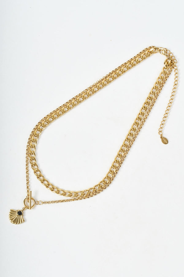 Carraig Donn Gold Double Layer Chunky Chain & Fan Pendant Necklace