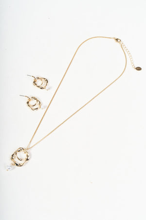 Carraig Donn Gold Double Loop Faux Pearl Drop Earrings