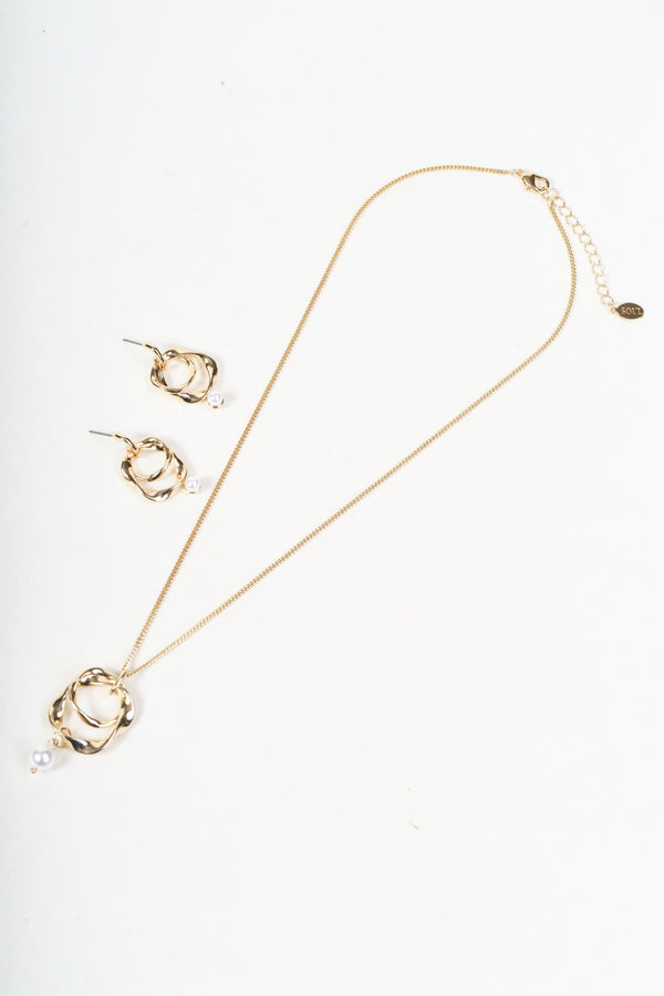 Carraig Donn Gold Double Loop Faux Pearl Drop Earrings