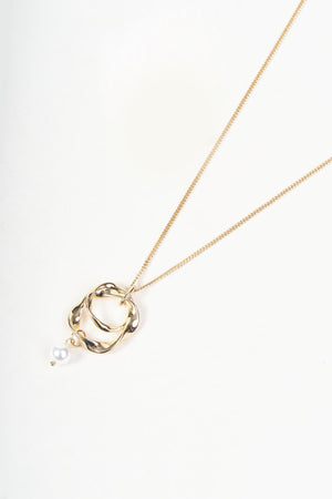 Carraig Donn Gold Double Loop Faux Pearl Pendant Necklace