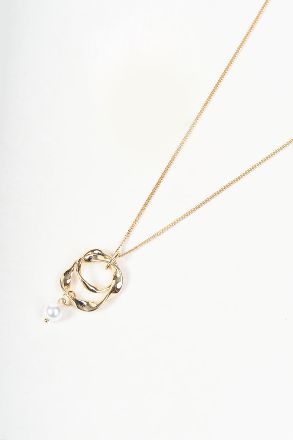Carraig Donn Gold Double Loop Faux Pearl Pendant Necklace