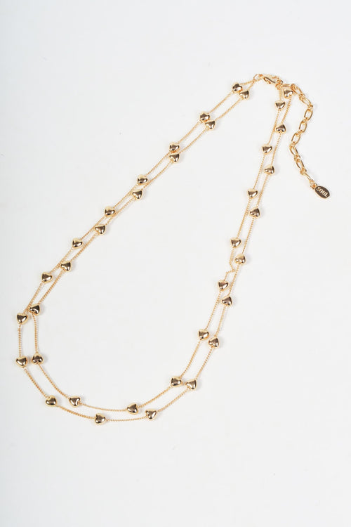 Gold Double Stranded Heart Station Necklace