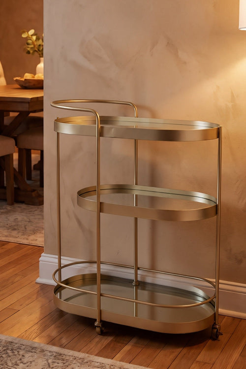 Gold Ella Mirrored Iron 3 Tier H82cm Drinks Trolley