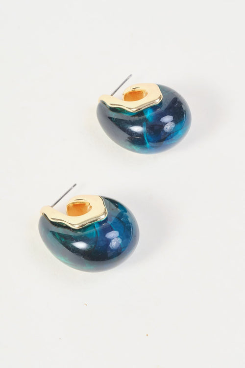 Gold & Emerald Green Dome Hoop Earrings