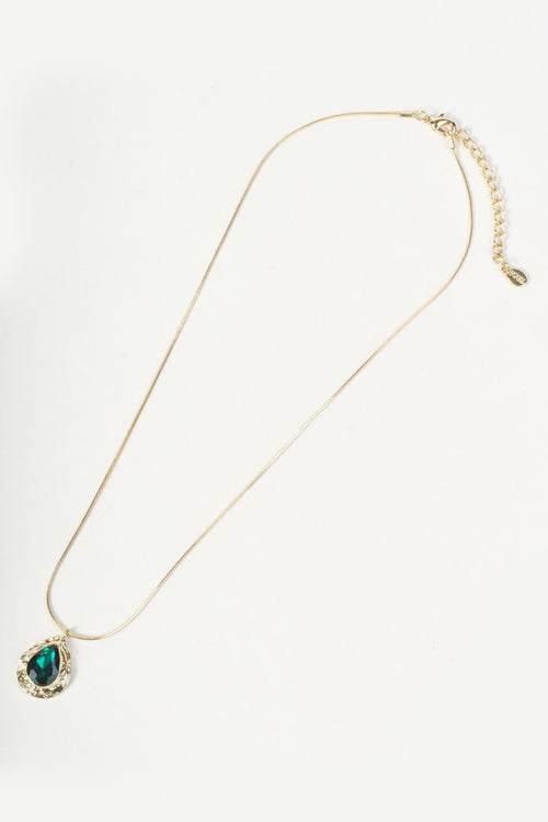 Gold Emerald Green Teardrop Pendant Necklace