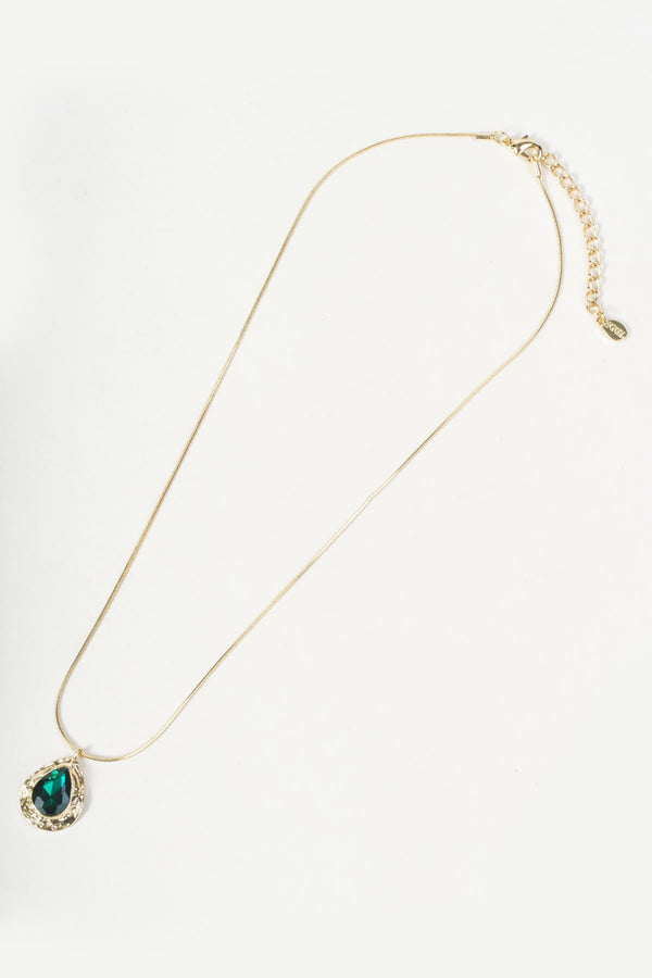 Carraig Donn Gold Emerald Green Teardrop Pendant Necklace