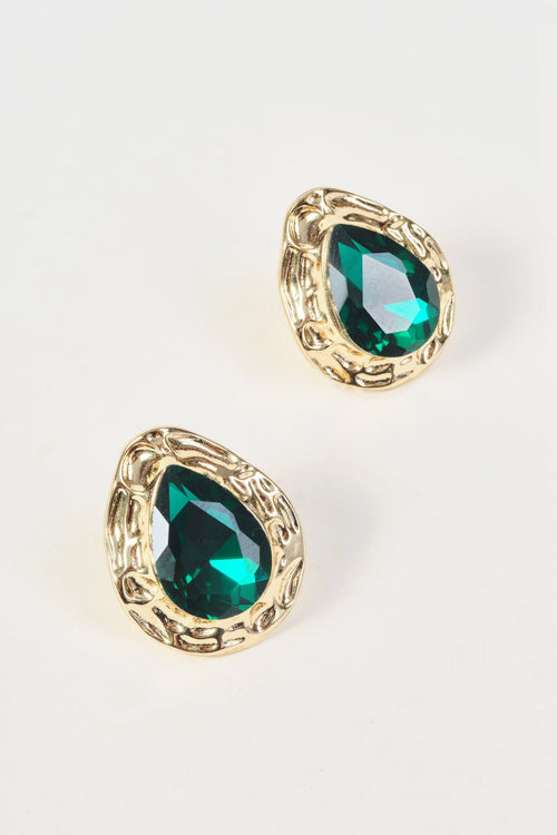 Gold Emerald Teardrop Cut Stud Earrings