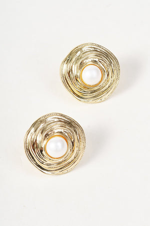 Carraig Donn Gold Faux Pearl Centre Statement Stud Earrings