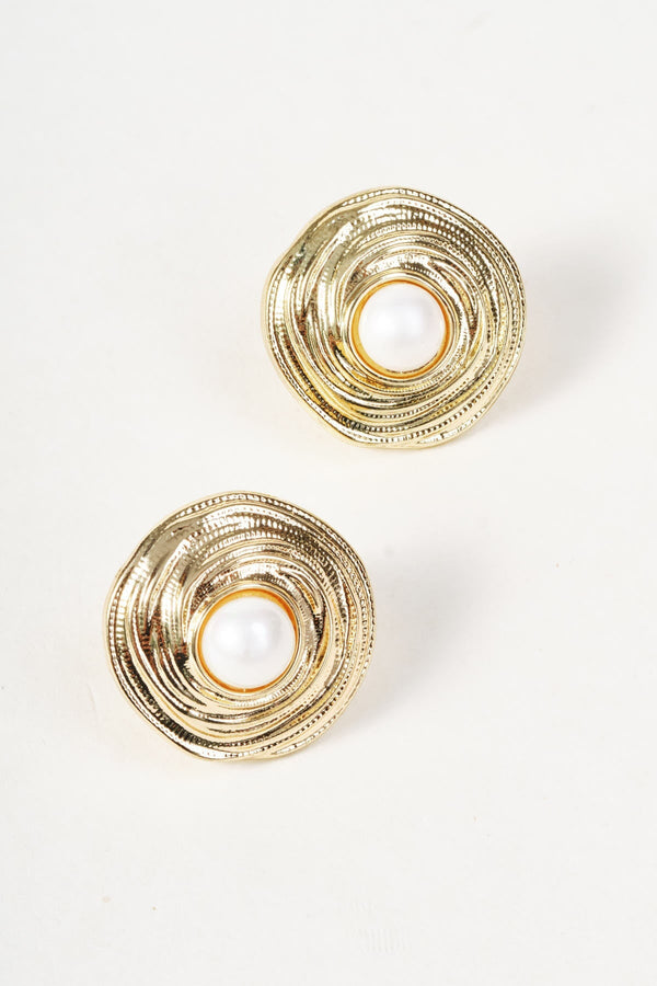 Carraig Donn Gold Faux Pearl Centre Statement Stud Earrings