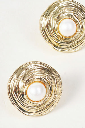 Carraig Donn Gold Faux Pearl Centre Statement Stud Earrings