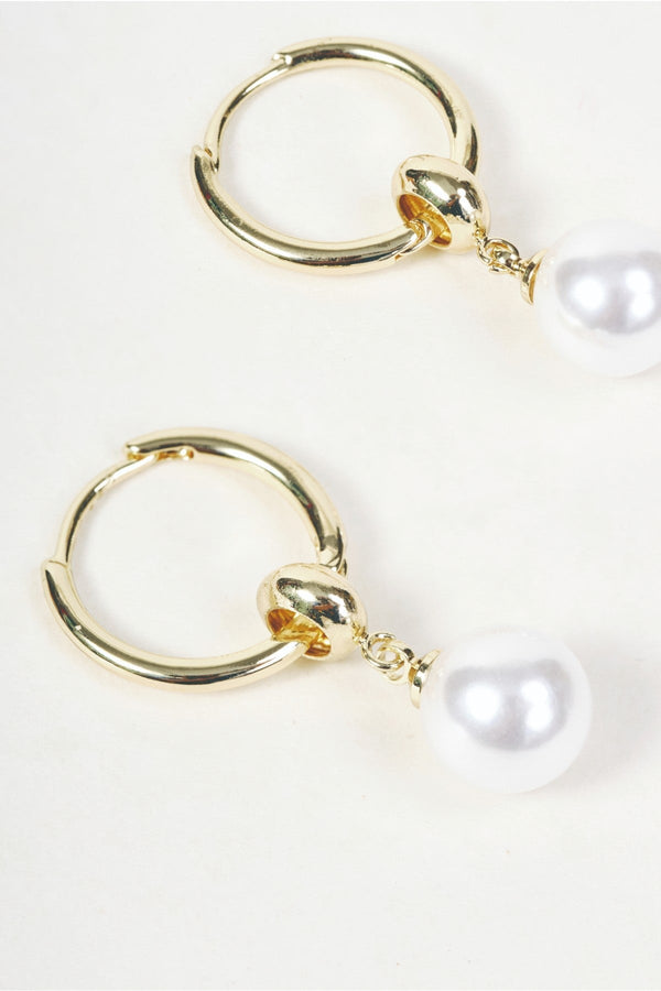 Carraig Donn Gold Faux Pearl Drop Hoop Earrings