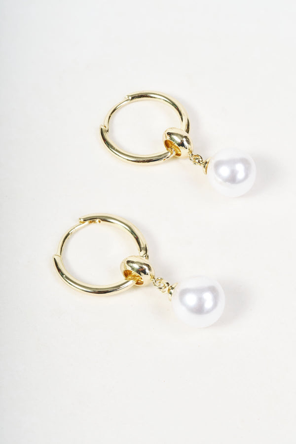 Carraig Donn Gold Faux Pearl Drop Hoop Earrings