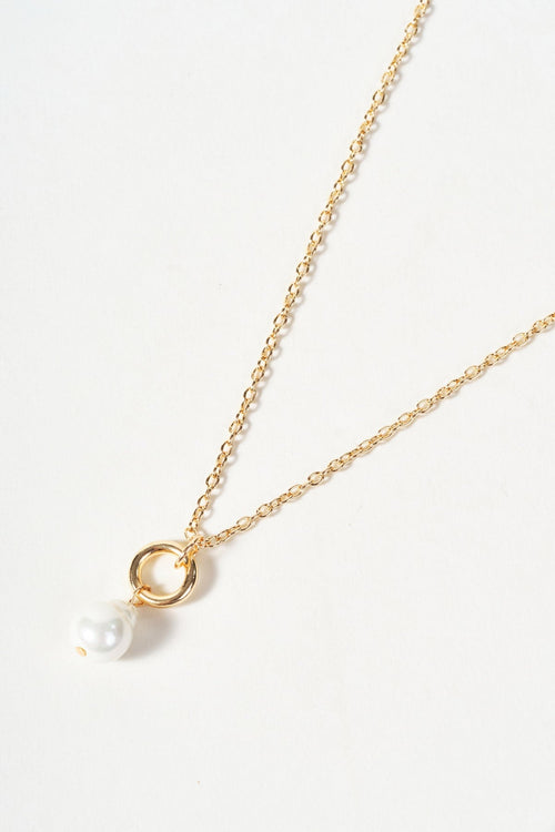 Gold Faux Pearl Drop & Loop Pendant Necklace