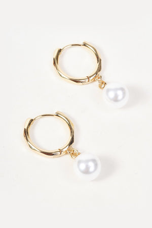 Carraig Donn Gold & Faux Pearl Drop Textured Huggie Earrings