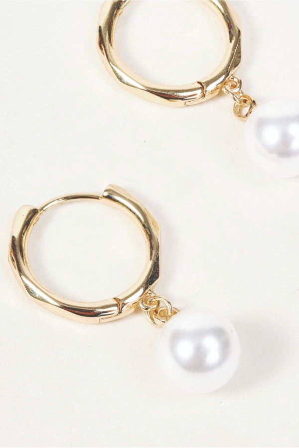 Carraig Donn Gold & Faux Pearl Drop Textured Huggie Earrings
