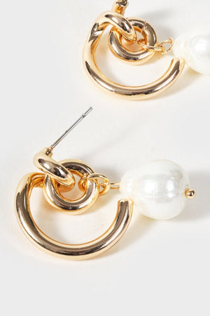 Carraig Donn Gold Faux Pearl Drop Twisted Hoop Earrings