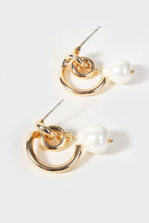 Carraig Donn Gold Faux Pearl Drop Twisted Hoop Earrings
