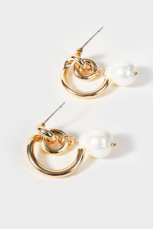 Carraig Donn Gold Faux Pearl Drop Twisted Hoop Earrings