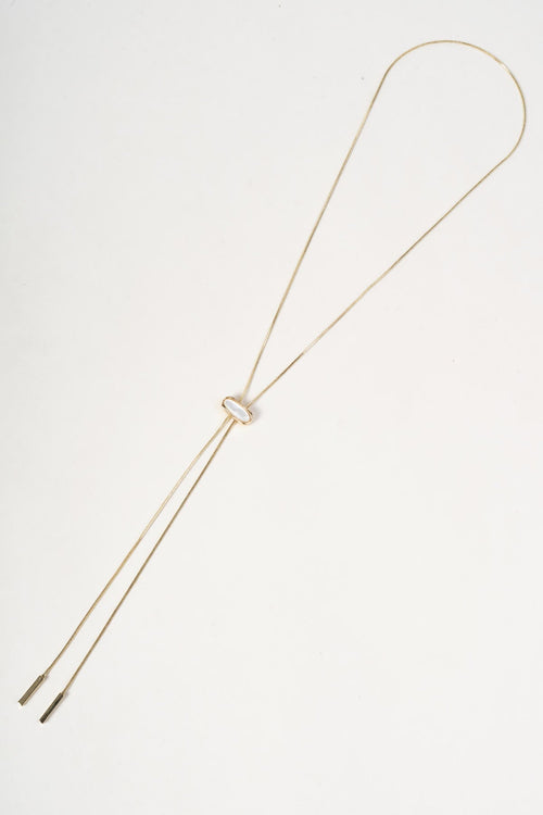 Gold & Faux Pearl Lariat Necklace