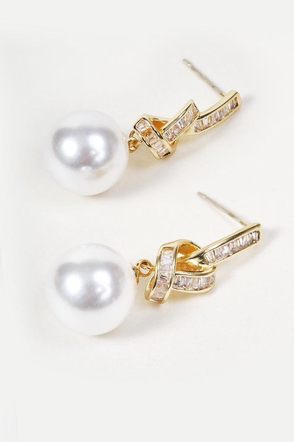 Carraig Donn Gold Faux Pearl Twist Drop Earrings