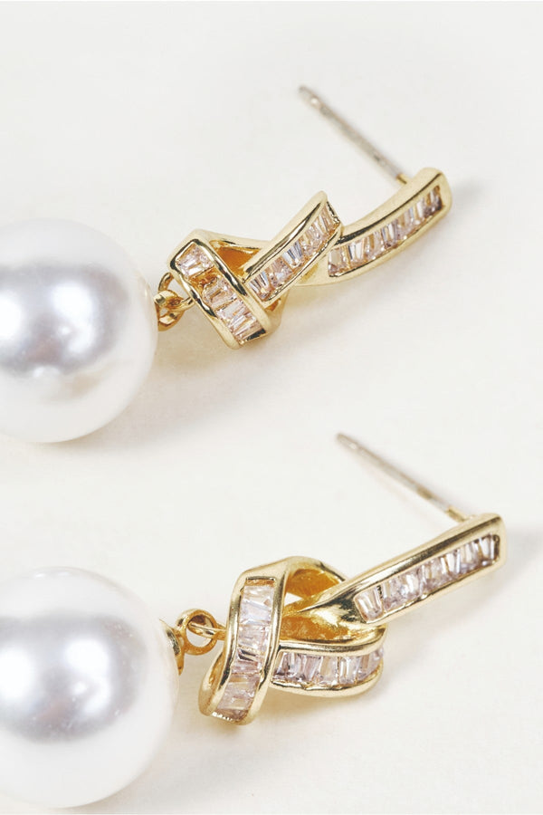 Carraig Donn Gold Faux Pearl Twist Drop Earrings
