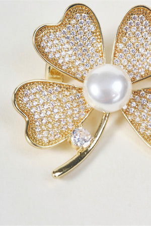Carraig Donn Gold Four Leaf Clover Pearl Brooch