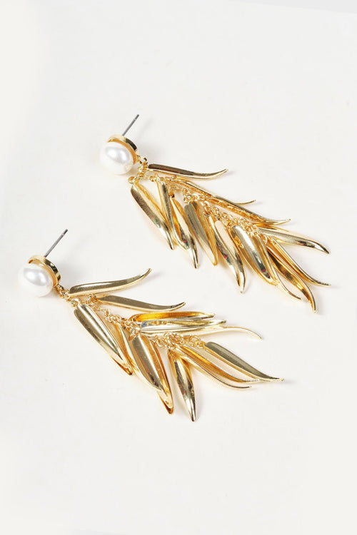 Gold Fringe & Faux Pearl Drop Earrings