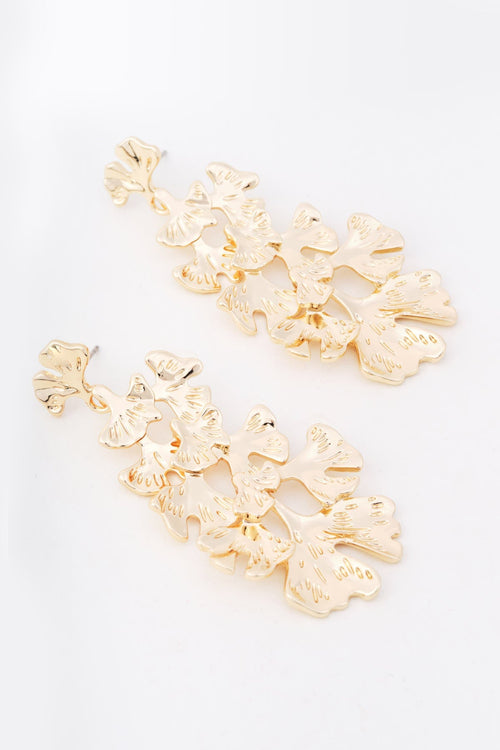 Gold Ginkgo Leaf Statement Drop Earrings