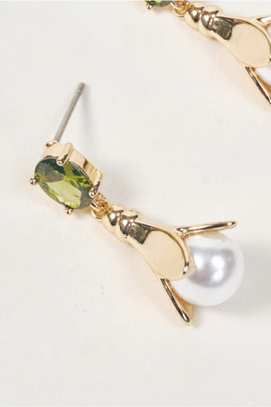 Carraig Donn Gold Green Gemstone & Faux Pearl Drop Earrings