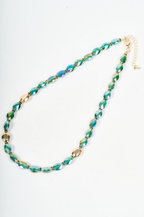 Gold & Green Oval Beaded Necklace