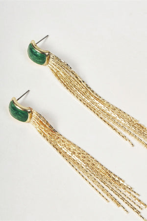 Carraig Donn Gold & Green Stone Fringe Drop Earrings