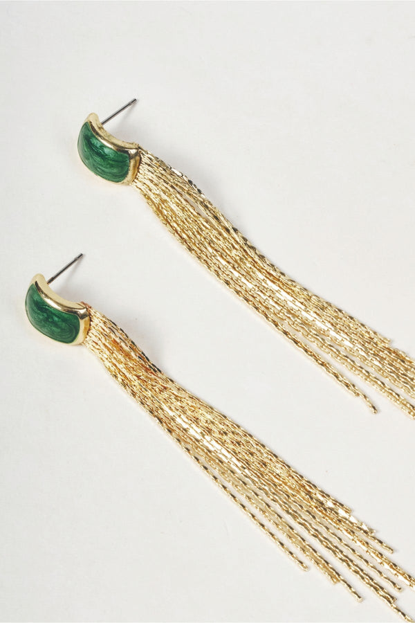 Carraig Donn Gold & Green Stone Fringe Drop Earrings