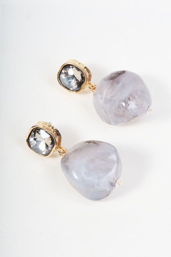 Carraig Donn Gold Grey Marble Stone Bead Drop Earrings