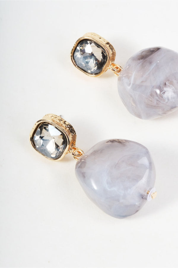 Carraig Donn Gold Grey Marble Stone Bead Drop Earrings