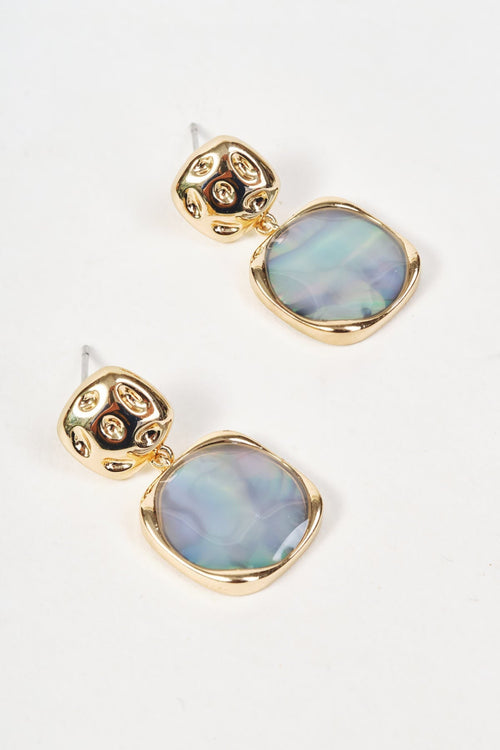 Gold & Grey Square Drop Stud Earrings