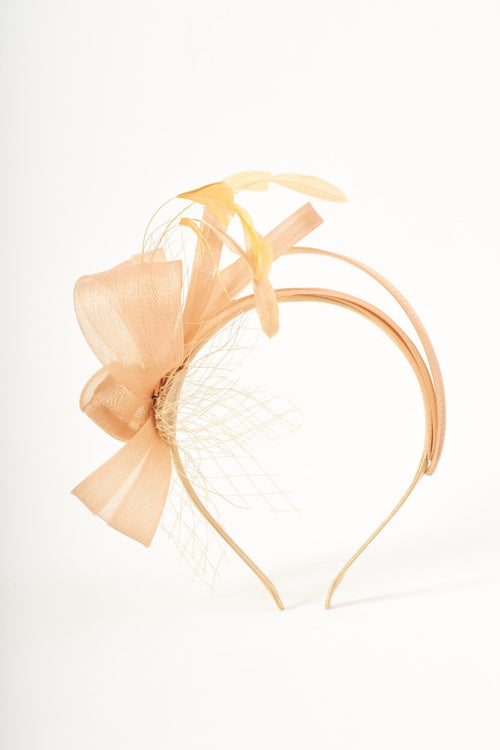 Gold Side Bow & Feathers Fascinator Hairband