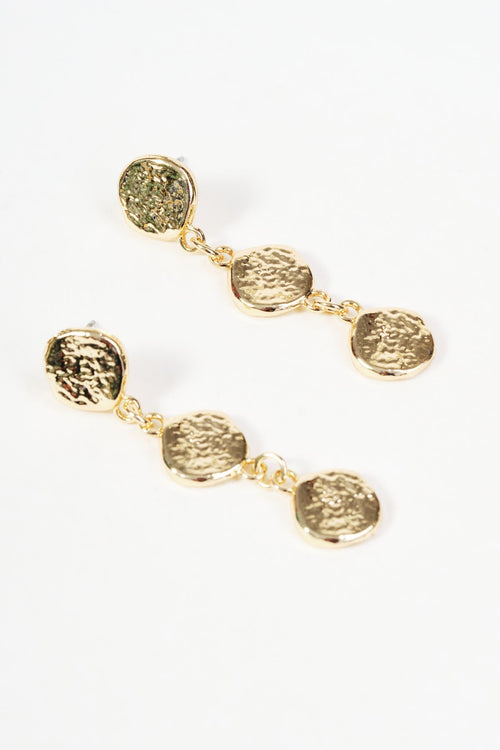 Gold Hammered Disc Drop Earrings