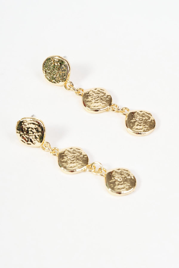 Carraig Donn Gold Hammered Disc Drop Earrings