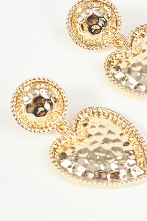 Carraig Donn Gold Hammered Effect Heart Drop Earrings
