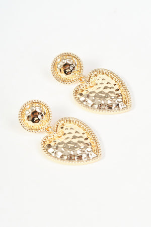 Carraig Donn Gold Hammered Effect Heart Drop Earrings