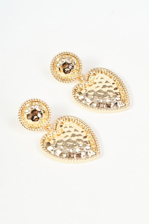 Gold Hammered Effect Heart Drop Earrings