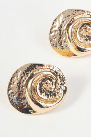 Carraig Donn Gold Hammered Effect Swirl Statement Stud Earrings