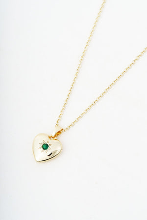 Carraig Donn Gold Heart Green Stone Starburst Pendant Necklace