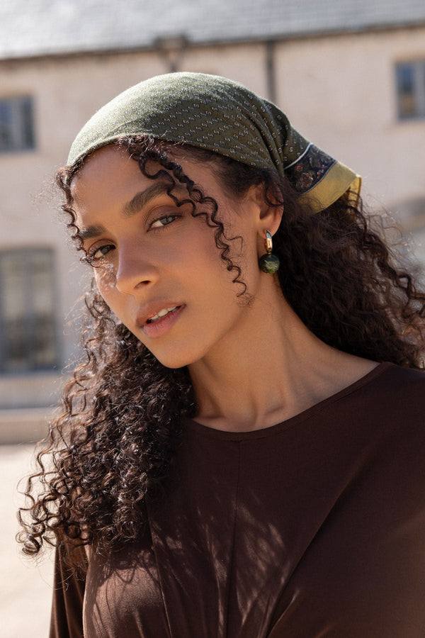 Carraig Donn Gold Hoop & Green Bead Drop Earrings