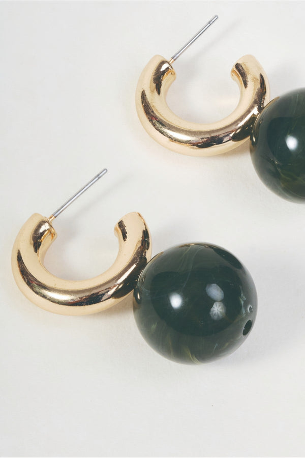 Carraig Donn Gold Hoop & Green Bead Drop Earrings
